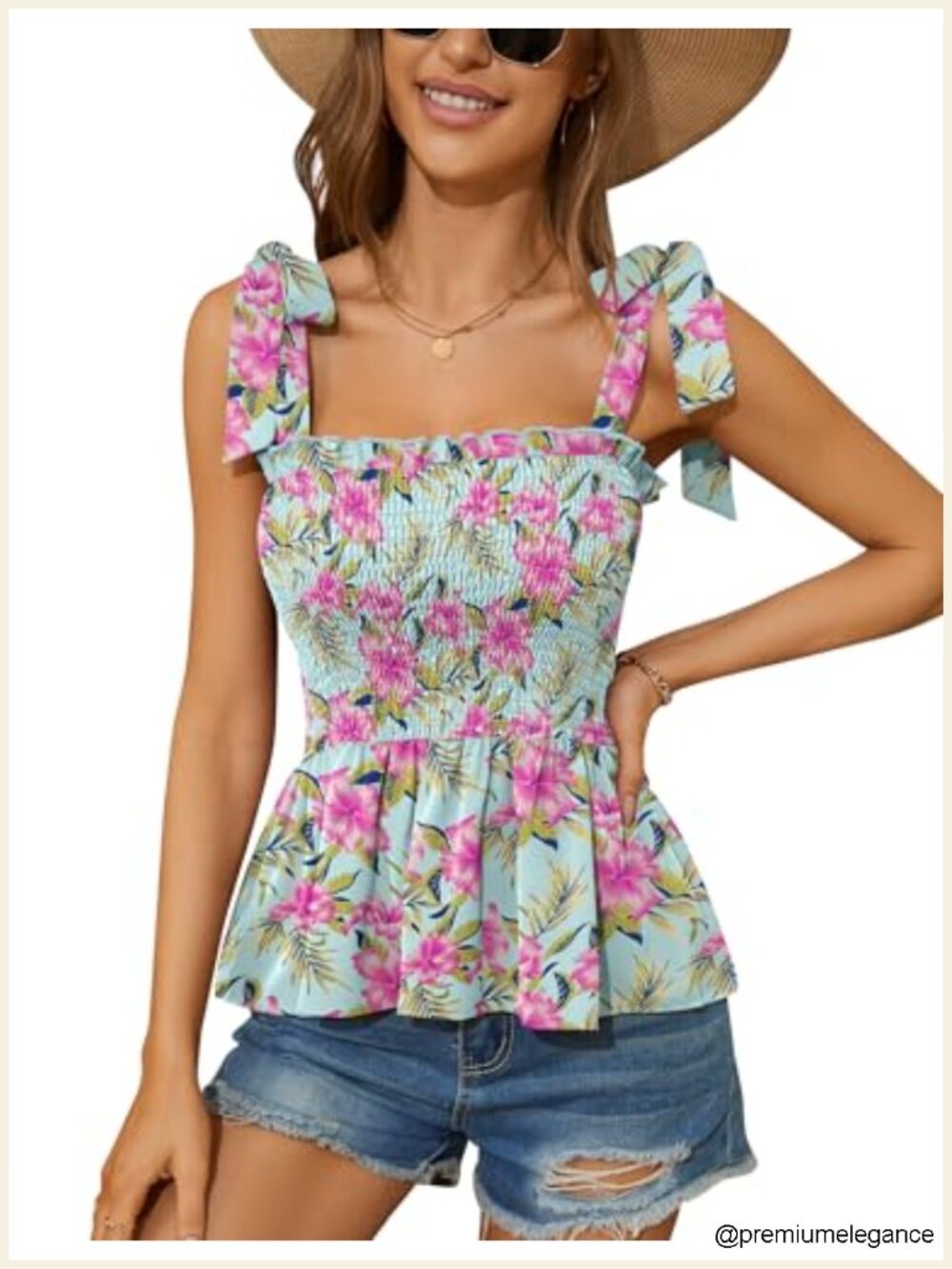 Women's Square Neck Sleeveless Ruffle Hem Tank Top Chiffon Tie Shoulder